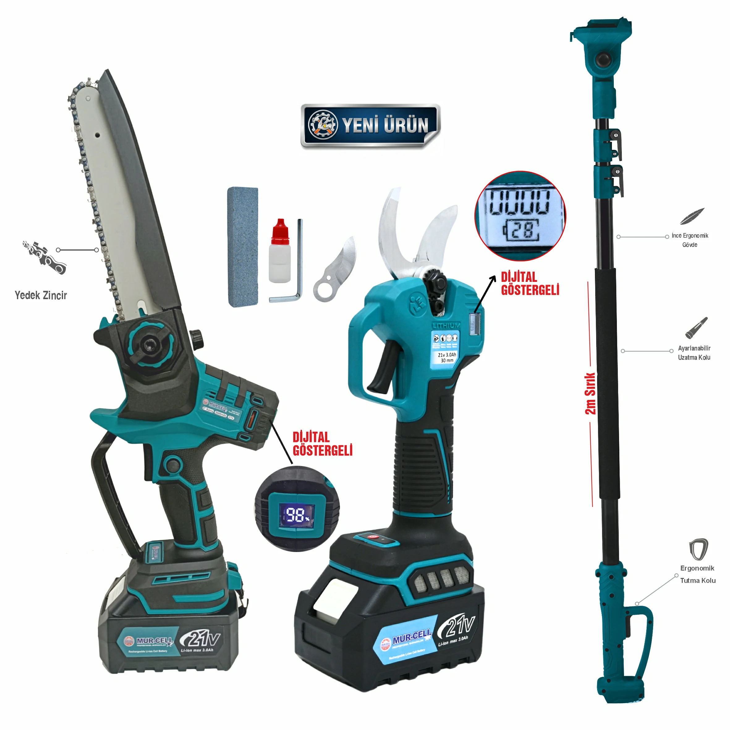 3'lü set dal budama MUR-9904 Testere MUR-9108 Sırık